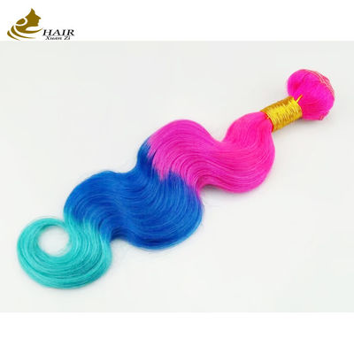 Özel Ombre İnsan Saçı Uzantıları Bouncy Mor Mavi Rengi