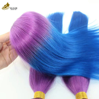 Özel Ombre İnsan Saçı Uzantıları Bouncy Mor Mavi Rengi