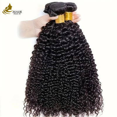 Doğal Siyah Kiny Curly Brezilya İnsan Saçları Bündeler Saç Uzantıları Yapışkan