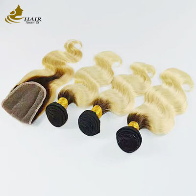 1B Sarışın Ombre İnsan Saçları Uzantıları Remy Weave Peruk Paketleri Kapalı