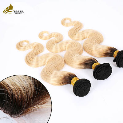1B Sarışın Ombre İnsan Saçları Uzantıları Remy Weave Peruk Paketleri Kapalı