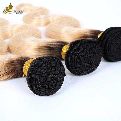 1B Sarışın Ombre İnsan Saçları Uzantıları Remy Weave Peruk Paketleri Kapalı