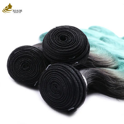 1B Mavi Brezilya Yükseltilmiş Vücut Dalgası Brezilya Bakire Çiğ Remy Ombre İnsan Saçı Bündeleri