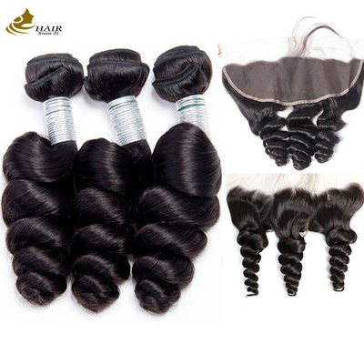Boş Dalga Brezilya Kinky kıvırcık bakire saç paketleri ön dantel kapanışı ile