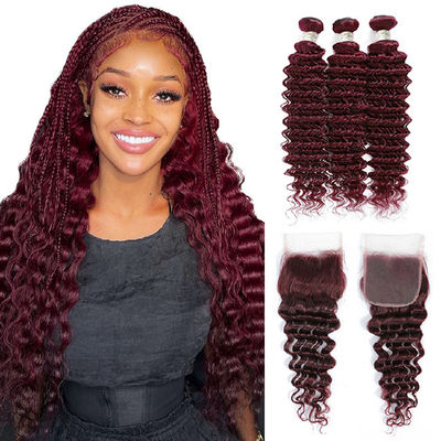 Ombre 99J yapıştırıcısız Burgundy Peruk İnsan Saçı Uzantıları Derin Dalga