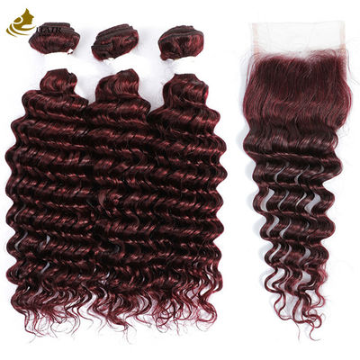 Ombre 99J yapıştırıcısız Burgundy Peruk İnsan Saçı Uzantıları Derin Dalga
