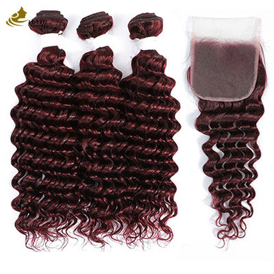Ombre 99J yapıştırıcısız Burgundy Peruk İnsan Saçı Uzantıları Derin Dalga