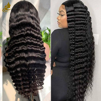 13*4 Dantal Derin kıvırcık dalga insan saç perukları Doğal siyah bakire saç peruk
