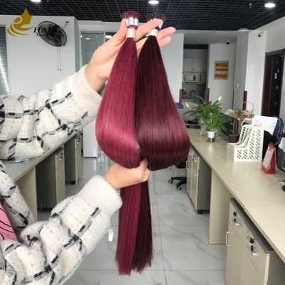 Toptan Kütikül Hizalı I Uçlu İnsan Saçı Ekstansiyonları Burg ve 99J Renk Düz Saç Ekstansiyonları